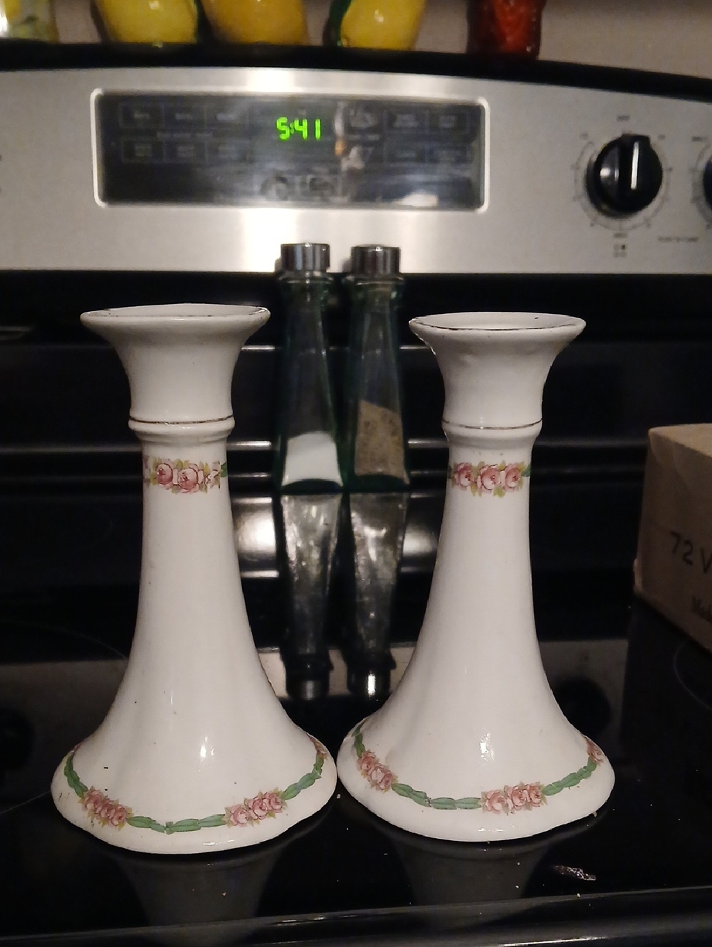 Vintage Limoge Porcelain White Floral Candlestick Pair - Limoge